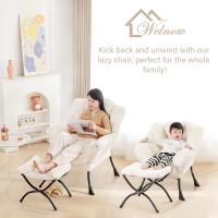 Silla perezosa con otomana, silla moderna con reposabrazos y bolsillo lateral, sillón de lectura con reposapiés para espacios pequeños, color verde afelpado - details 23