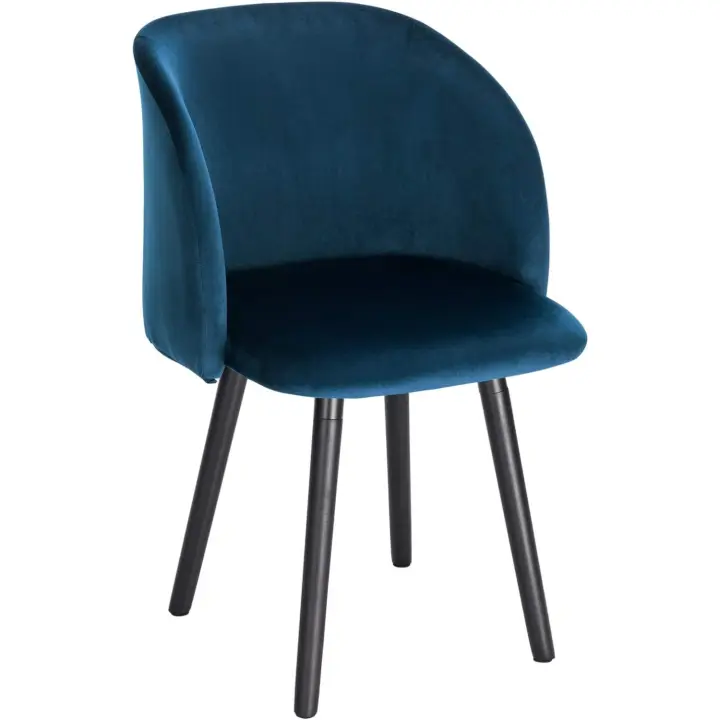 Comedor Pack 1, Silla de Cocina Tapizadas en Terciopelo, Sillas Ergonómicas con Respaldo y Brazos para Salón y Dormitorio, Estilo Nórdico, Patas de Madera, Azul, BH121bl-1 - 1