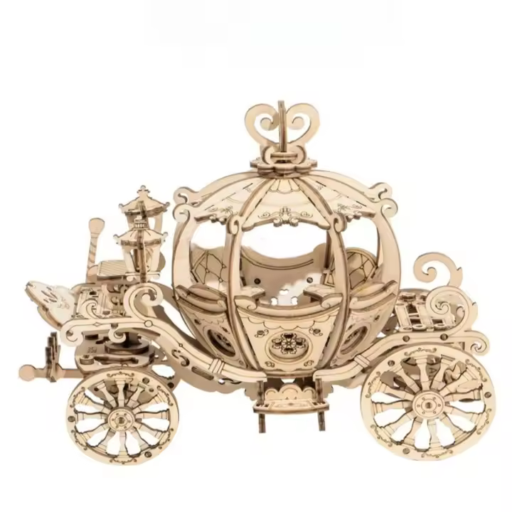 Carro de calabaza Diy 3d, rompecabezas de madera de corte láser, modelo, Kits de construcción, juguete - 1