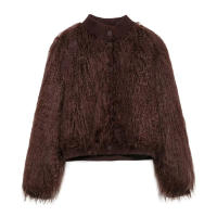 TRAFZA, chaqueta de invierno con cuello redondo de punto con efecto de piel sintética para mujer, abrigo de manga larga con un solo pecho y temperamento elegante para mujer - details 1