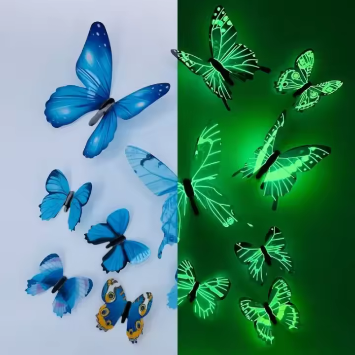 Pegatina de pared creativa de mariposa luminosa 3D, 12 piezas, arte moderno, decoraciones para el hogar, regalo DIY - 1