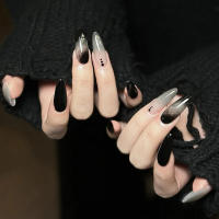 Uñas postizas negras mezcladas brillantes, se aplican, fáciles de quitar, para compras, viajes y citas - details 7