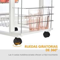 Carrito Cocina Ruedas Multiusos Cajón 4 Cestas Extraíbles Metal y Bastidores Laterales 47x37x83 cm Mara Natural - details 12
