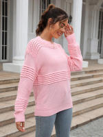 Suéter elegante para mujer, suéteres rosas sueltos, Tops de manga larga a la moda, jerséis de cuello redondo, prendas de punto nuevas, otoño, 2023 - details 9
