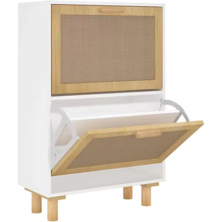Zapatero con estantería para zapatos, almacenamiento para recibidor, entrada, pasillo, sala de estar, madera contrachapada marrón, ratán natural - 1