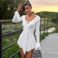 Vestido de Cautiva con Escote Profundo V Blanco Manga de Playa de Otoño a la Moda - details 7