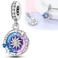 Placa circular de estrella azul en polvo de Plata de Ley 925, cuentas aptas para dijes, pulsera de plata 925 Original para fabricación de joyas - details 1