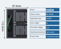 HQIX para Sony ZV-E10 DSC-RX10III RX10II NEX-6 7 3 C3 3N 5N 5T 5R 5C F3 E10 ILCE-QX1 A7M2 A7S Cámara NP-FW50 batería de cargador doble - details 5