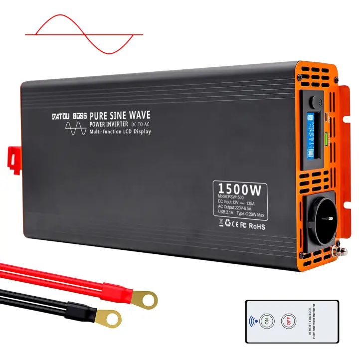 DATOUBOSS Inversor 12V/24V/48V-220V 50HZ 1500W DC a AC Convertidor de Voltaje - 1