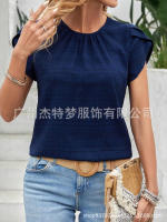 Moda mujer Primavera Verano nueva pétalo redondo elegante rt manga Top - details 20