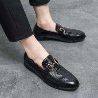Zapatos de vestir negros para hombre, conducción plana cómoda, oficina de negocios, hebilla de metal, zapatos casuales de cuero con patrón de cocodrilo - details 7
