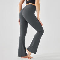 Hamidou-mallas de Yoga de cintura alta para mujer, pantalones de entrenamiento elásticos, de pierna ancha, acampanados, de color sólido, para Fitness - details 39
