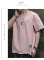 Camiseta de manga corta de estilo coreano para hombre, novedad de verano, camiseta informal holgada versátil con bloques de color, camiseta transpirable con cuello redondo - details 20
