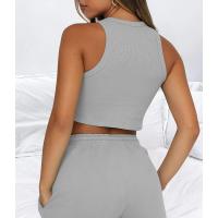 Conjunto de dos piezas de verano para mujer, chaleco sin mangas de color sólido con textura gofre y pantalones cortos casuales de moda. - details 39