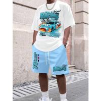 Conjunto de dos piezas de pantalones cortos de manga corta de moda con estampado de carreras de verano para hombre - details 9