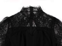 Elegante Vestido de Fiesta Nocturna Retro Encaje de Hombros Atravesado, Manga Corta, Vestido Negro con Bolsillos - details 3