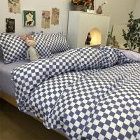 Seta de Cama Nórdica Azul a Cuadros 220x240 Funda de Edredón 3/4 Piezas Juego de Ropa de Cama con Diseño a Cuadros Tamaño 200x230 - details 0