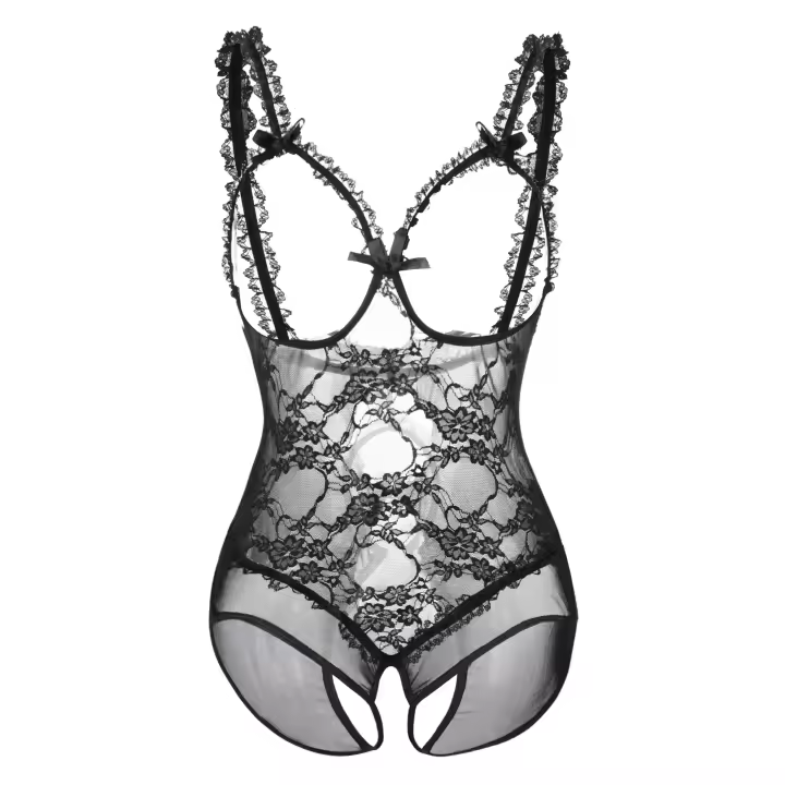 Conjunto de lencería de una pieza para mujer, body sin entrepierna, ropa interior de encaje, talla m-xxl, negro - 1
