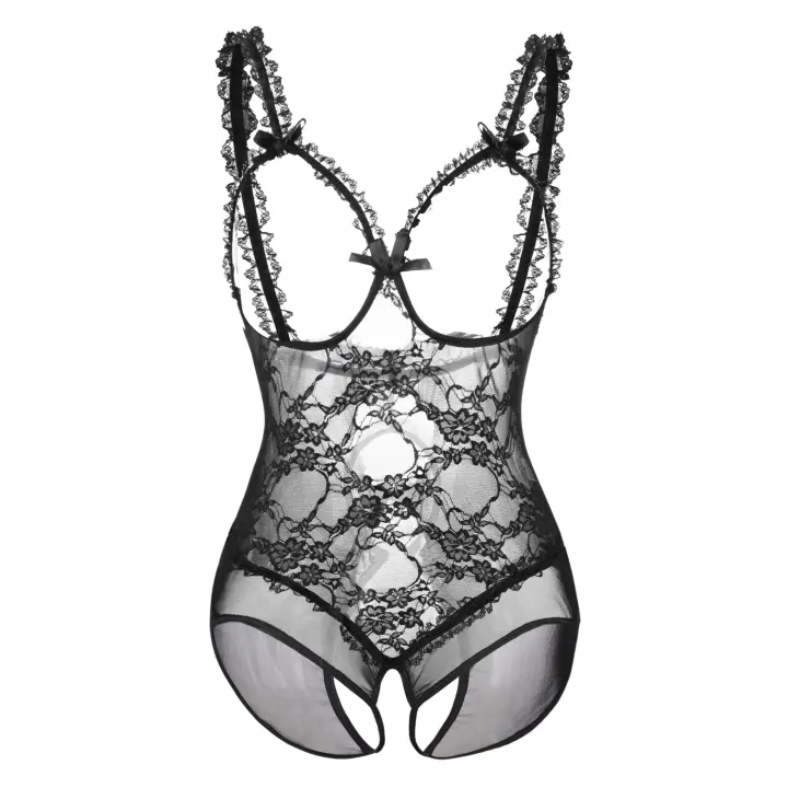 Conjunto de lencería de una pieza para mujer, body sin entrepierna, ropa interior de encaje, talla m-xxl, negro - 1