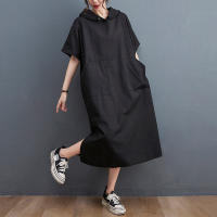 Elegante Vestido Oversize de Verano Manga Corta, Ajuste Suelto, Moda Vintage Negro para Mujeres - details 12