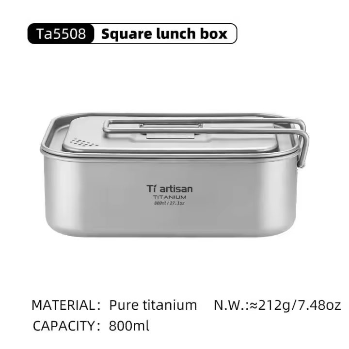 Tiartisan - Placa fría de titanio de una sola capa, 800 ml, utilizada para acampar al aire libre, liviana, portátil, con mango plegable, para alimentos - 1