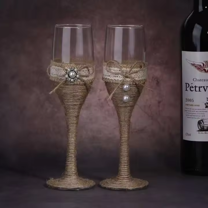 2 unids/set copas de champán de cristal para novia y novio, copas de vino tostadas y decoración de vestido, regalo para boda - 1