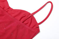 BUNO-Minivestido Sexy con volantes y purpurina para mujer, vestido asimétrico rojo con espalda descubierta para fiesta y playa, vestidos ajustados para primavera y verano 2025 - details 12