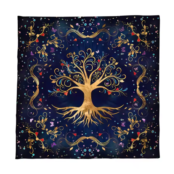 Mantel Tarot de Árbol de la Vida Paño Altar Pagano con Plancha de Tarot - 1