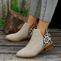 Botas de tacón bajo para mujer de gran tamaño Diseño de leopardo en cuero Puntiaguda trasera - details 3
