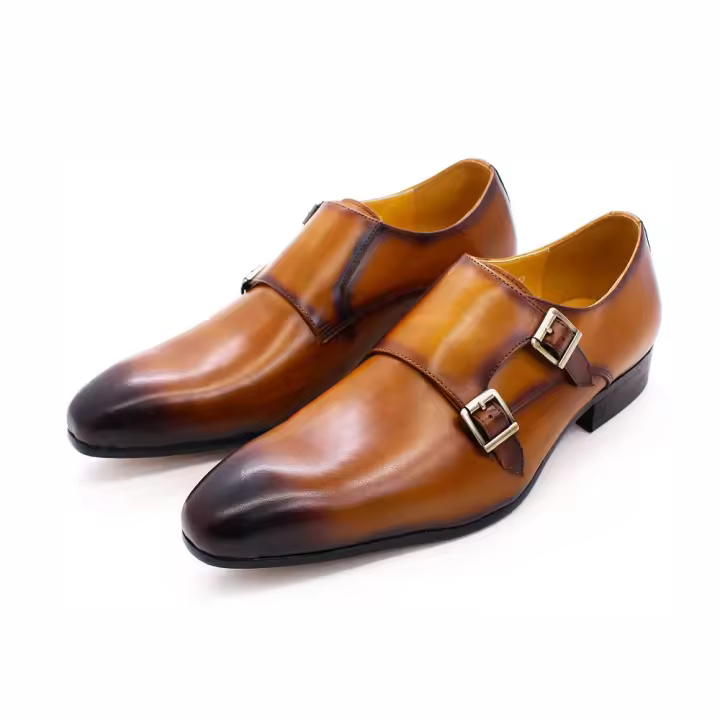 Zapatos de vestir de cuero marrón negro puntiagudos, zapatos de cuero hechos a mano - 1