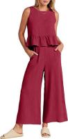 Conjunto casual de verano para mujer, top sin mangas plisado y pantalones cortos de pierna ancha - details 66
