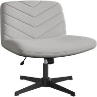Silla de Oficina sin Reudas, Silla Piernas Cruzadas con Función Mecedora, Silla de Escritorio Ancha para Juegos, Silla de Maquillaje sin Brazos para Casa, Marfil - details 27