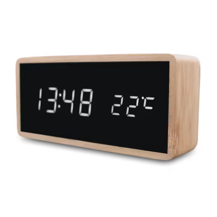 Reloj despertador de madera con luz nocturna, pantalla LED, espejo, reloj Digital de temperatura, reloj electrónico, mesa, Control de sonido, escritorio Digital - 1