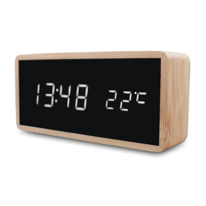 Reloj despertador de madera con luz nocturna, pantalla LED, espejo, reloj Digital de temperatura, reloj electrónico, mesa, Control de sonido, escritorio Digital - 1