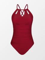 Bañador de una pieza para mujer, traje de baño de cuello alto con control de barriga para verano - details 5