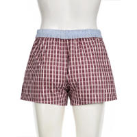 Pantalones cortos básicos cómodos e informales sueltos con botones de cintura elástica tejidos a rayas de verano para mujer - details 50