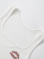 Sanhu Lianjiang Conjunto de pantalones cortos con chaleco y tirantes de diamantes de imitación rojos sin mangas con cuello en U para mujer - details 17