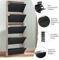 Mueble zapatero de 12 pares - Estantería de gran capacidad para vestíbulo o pasillo - (ancho) 60 x (profundidad) 24 x (alto) 80 cm - Madera clara blanca - details 121