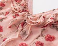 Vestido largo de gasa estampado con volantes, escote en V doble, estilo chaleco, cola de pez y falda paraguas, para vacaciones francesas. - details 4
