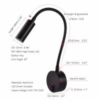 Aplique de pared Lmap, lámpara de dormitorio de 3W, interruptor de encendido/apagado, blanco, plateado, negro, Flexible, cuello de cisne, luces de lectura de cabecera para el hogar - details 5