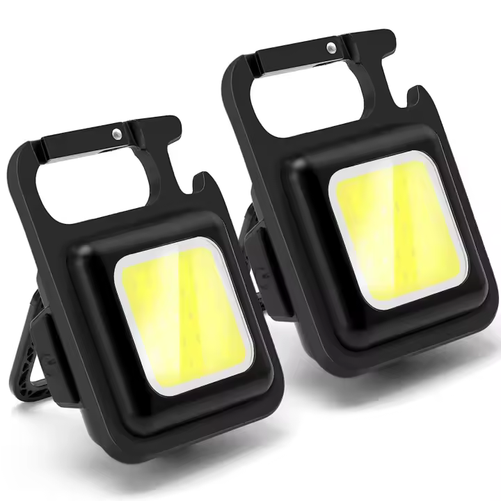 Paquete de 2 linternas LED Cob con llavero de bolsillo recargable, brillo de tres modelos, con abridor de botellas - 1