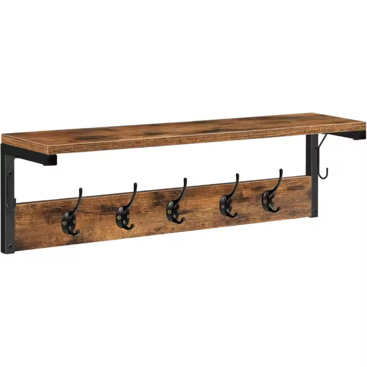 Estante de Pared de 70 x 15 x 25cm con 7 Ganchos Ideal para Pasillo, Entrada, Dormitorio, Cocina - 1
