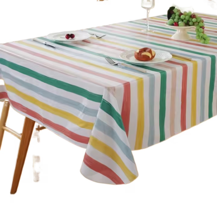 Manteles impermeables de PVC fáciles de limpiar, cubierta de mesa a rayas a prueba de aceite, estilo Pastoral, decoración de mesa más gruesa, tela para cocina - 1