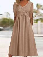 BUNO-Vestido de manga corta con cuello en V para mujer, moda de verano - details 1