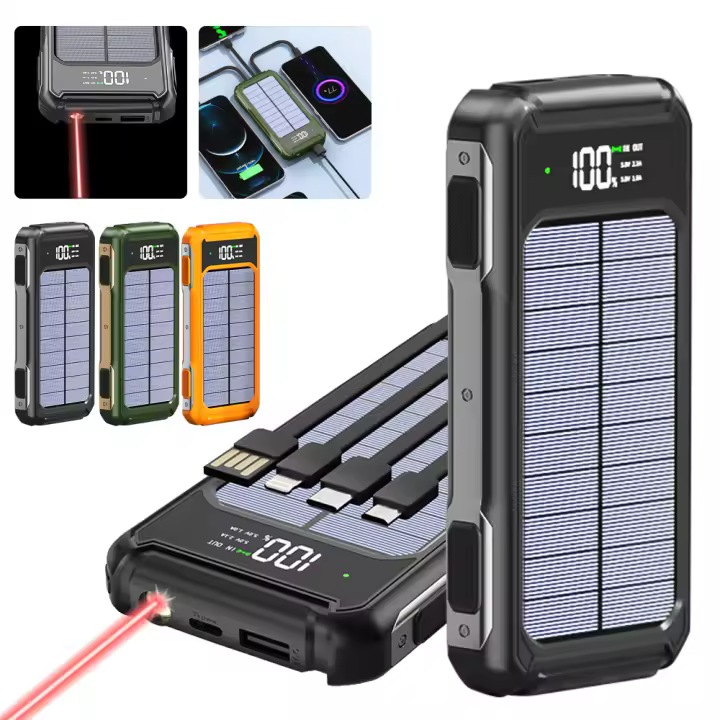 Banco de Energía Solar Universal de 10000 mAh con 4 cables, Carga Súper, USB TypeC, Luz LED, Banco de Energía para Exterior Xiaomi iPhone - 1