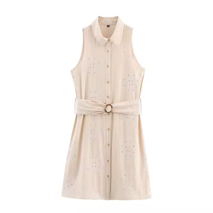 Vestido Camisero sin Mangas con Botón Frontal Moda Casual para Mujeres OUWU - 1