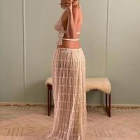 Conjunto de Top corto plisado y falda larga para mujer, traje de 2 piezas con cuello Halter sin mangas y Espalda descubierta - details 17