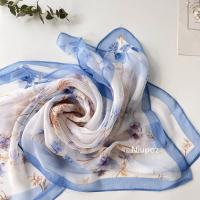 Pañuelo con estampado de rayas de cebra naranja para mujer, pañuelo elegante de gasa para playa, protector solar, Hijab fino de 50x160CM - details 11