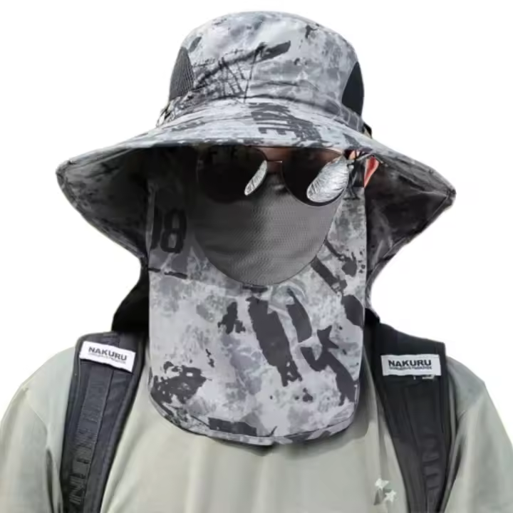 Sombrero para el sol para hombre de 56-60cm, ala ancha con chal, velo, protector solar, sombrero de cubo para hombre, Protector de cuello extraíble, gorra de pesca Unisex - 1