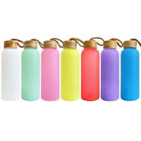 Botella de agua deportiva de 500ML, artículos para beber a prueba de fugas para viaje, sublimación, botella de bebida de vidrio esmerilado con gradiente en blanco con tapas de bambú - details 7